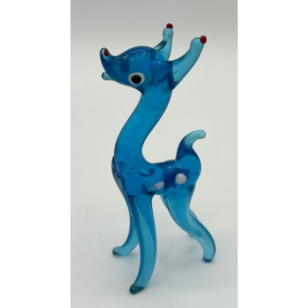 Vintage Unique Blown Glass Blue Reindeer 4" Tall SKU PB197